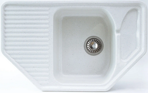 Мойка  керамогранит S30  угловая    740 *480    (чаша 400*330 мм,  h 17 мм ) (перелив, б/отв., унив-я, БЕЗ СИФОНА.) матовый    БЕЛЫЙ КРАП      