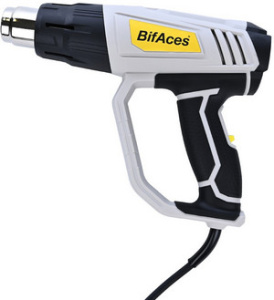 Фен строительный BifAces AHG-2000-3, 1,8 м сетевой 220В, 2000Вт, защита от перегрева, 60, 350 и 600°С, 500л/мин, 300 и 500 л/мин