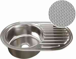 МОЙКА врезная 50х77 (0,8)  ЛЕВАЯ ДЕКОР*  овальная (вып. 3 1/2", глубина чаши 18см, сифон) MIXLINE ### 