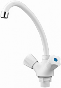 КУХНЯ  SOLONE  LAP4-B030 литьё под давлением, КОРПУС ПЛАСТИК  (ABS), с пов. круглым изливом 360°, 1/2 керамика, крепление гайка, белый 