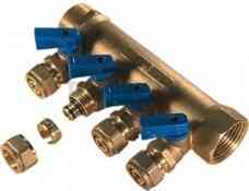 Коллектор универс. с кранами (с цангами) для МП TIM  3/4"х16х2 вых. кр+син руч