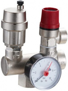 ГРУППА БЕЗОПАСНОСТИ  д/котла, возм. уст. бака (COMPACT) 1"-3 бар ZEGOR QS-5801 (воздухоотв. и маном 10 бар, 120 °С) 